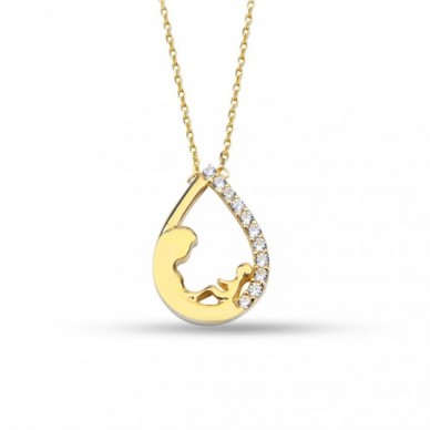 Damla Hatlı Anne Çocuk 14K Altın Kolye