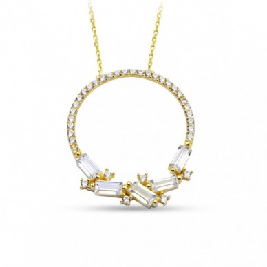 Asimetrik Baget Taşlı Çember 14K Altın Kolye