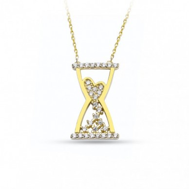 Taşlı Kum Saati 14K Altın Kolye