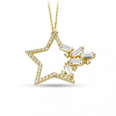 Baget Taşlı Yıldız 14K Altın Kolye