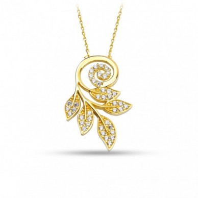 Sarmal Yaprak Dal 14K Altın Kolye