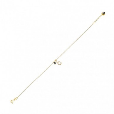 Nazar Boncuklu C Harf 14K Altın Bileklik