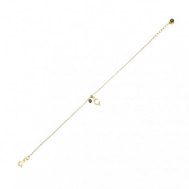 Nazar Boncuklu Ç Harf 14K Altın Bileklik