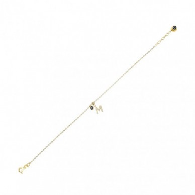 Nazar Boncuklu M Harf 14K Altın Bileklik