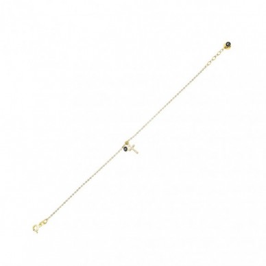 Nazar Boncuklu T Harf 14K Altın Bileklik