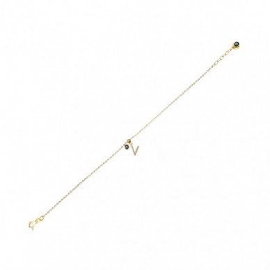 Nazar Boncuklu V Harf 14K Altın Bileklik