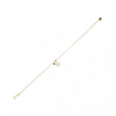 Nazar Boncuklu W Harf 14K Altın Bileklik