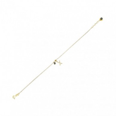 Nazar Boncuklu X Harf 14K Altın Bileklik