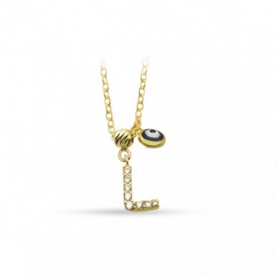 Nazar Boncuklu Mini L Harf 14K Altın Kolye