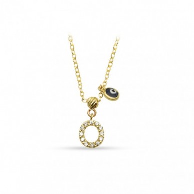 Nazar Boncuklu Mini O Harf 14K Altın Kolye
