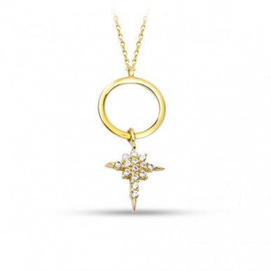 Kutup Yıldızı Sallantılı Çember 14K Altın Kolye