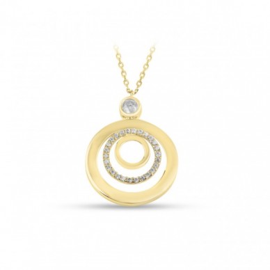 Taşlı İç İçe Çember 14K Altın Kolye