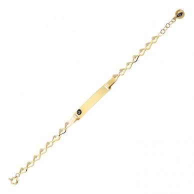 Nazar Boncuğu Plaka İsim Yazılabilir 14K Altın Çocuk Künye