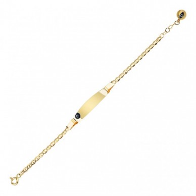 Nazar Boncuklu Plaka 14K Altın Çocuk Künye