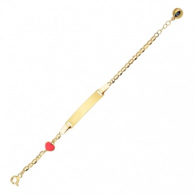 Kalp Motifli Plaka 14K Altın Çocuk Künye