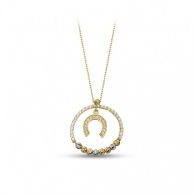 Dorika Toplu Nal Sallantılı Çember Şans 14K Altın Kolye