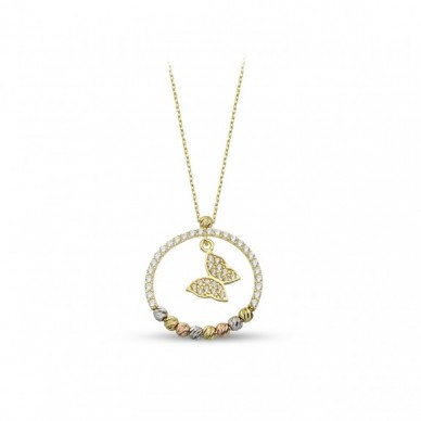 Dorika Toplu Kelebek Sallantılı Dairesel 14K Altın Kolye