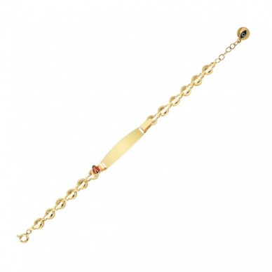 Uğur Böceği Motifli Plaka 14K Altın Çocuk Künye