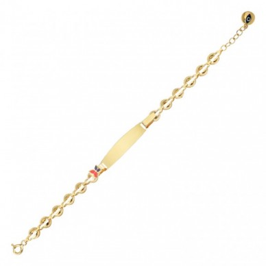 Kelebek Motifli İsim Yazılabilir 14K Altın Çocuk Künye