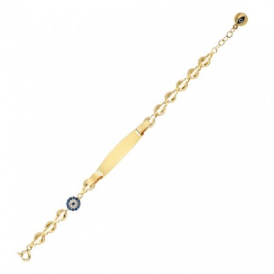 Nazar Boncuğu Plaka 14K Altın Çocuk Künye