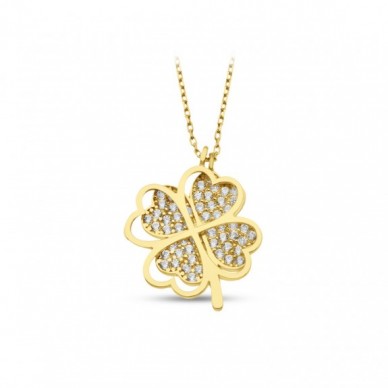 Hareketli Yonca 14K Altın Kolye