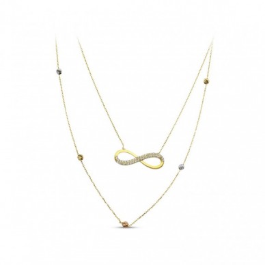 Çift Zincir Sonsuzluk 14K Altın Kolye