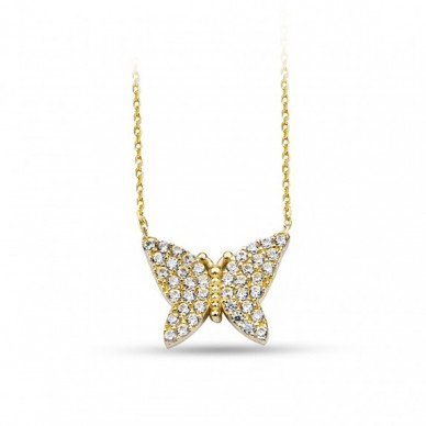 Mini Kelebek Renk Seçenekli 14K Altın Kolye