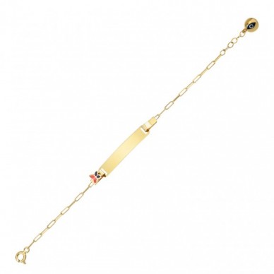 Kelebek Motifli Plaka 14K Altın Çocuk Künye