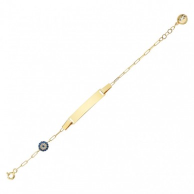 Nazar Boncuğu Figürlü 14K Altın Çocuk Künye