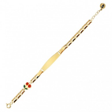 Kiraz Motifli 14K Altın Çocuk Künye