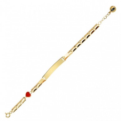 Kırmızı Kalp Motifli 14K Altın Çocuk Künye