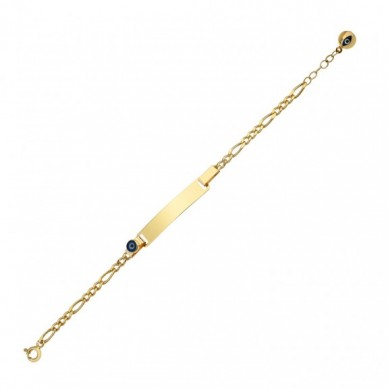 Nazar Boncuğu Motifli Plaka 14K Altın Çocuk Künye