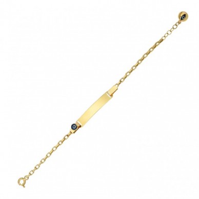 Nazar Boncuklu İsim Yazılabilir 14K Altın Çocuk Künye