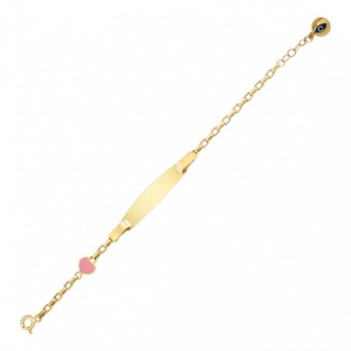 Pembe Kalpli 14K Altın Çocuk Künye