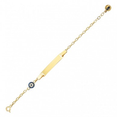 Nazar Boncuklu Plaka 14K Altın Çocuk Künye