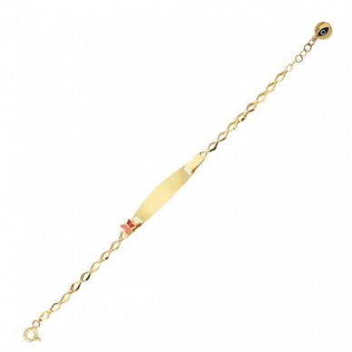 Kelebek Figürlü Plaka 14K Altın Çocuk Künye