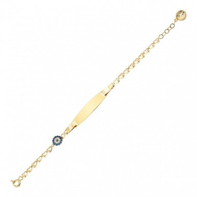 Nazar Boncuklu Plaka 14K Altın Çocuk Künye