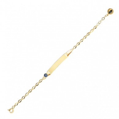 Nazar Boncuklu Plaka 14K Altın Çocuk Künye