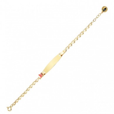 Kelebek Motifli 14K Altın Çocuk Künye