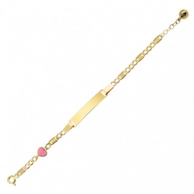 Pembe Kalpli İsim Yazılabilir 14K Altın Çocuk Künye