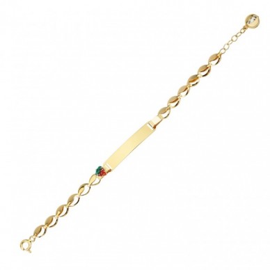 Çilek Figürlü İsim Yazılabilir 14K Altın Çocuk Künye