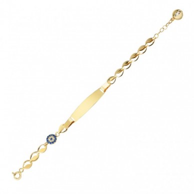 Nazar Boncuklu Plaka 14K Altın Çocuk Künye