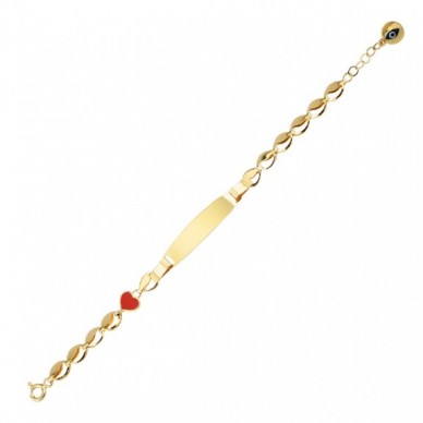 Kırmızı Kalp Figürlü Plaka 14K Altın Çocuk Künye