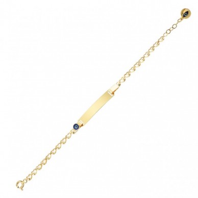 Mineli Nazar Boncuğu Motifli 14K Altın Çocuk Künye