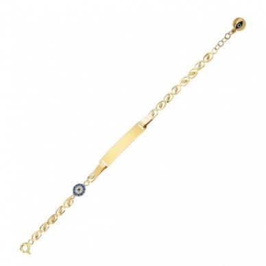 Nazar Boncuklu İsim Yazılabilir 14K Altın Çocuk Künye