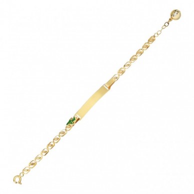 Yeşil Uçak Figürlü Plaka 14K Altın Çocuk Künye