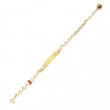 Renkli Kelebek Figürlü Plaka 14K Altın Çocuk Künye