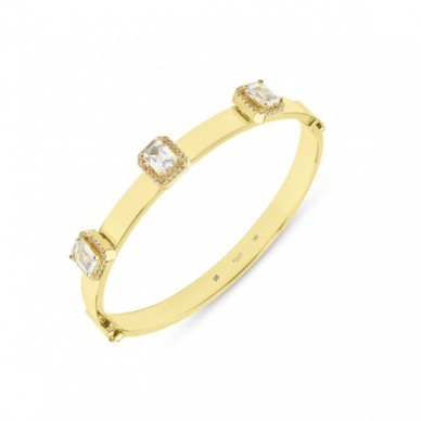 3 Taşlı Dikey Diziilim Baget 14K Altın Kelepçe