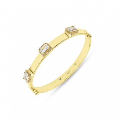 3 Taşlı Yatay Dizilim Baget 14K Altın Kelepçe