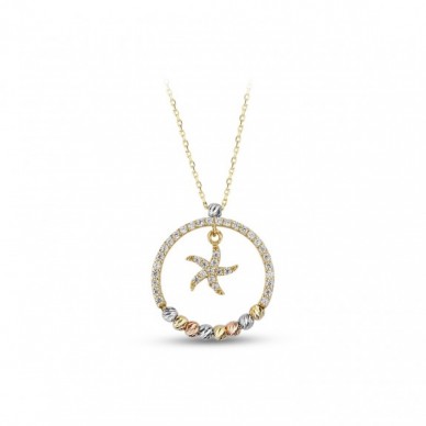 Deniz Yıldızı Sallantılı Dorika Toplu Çember 14K Altın Kolye